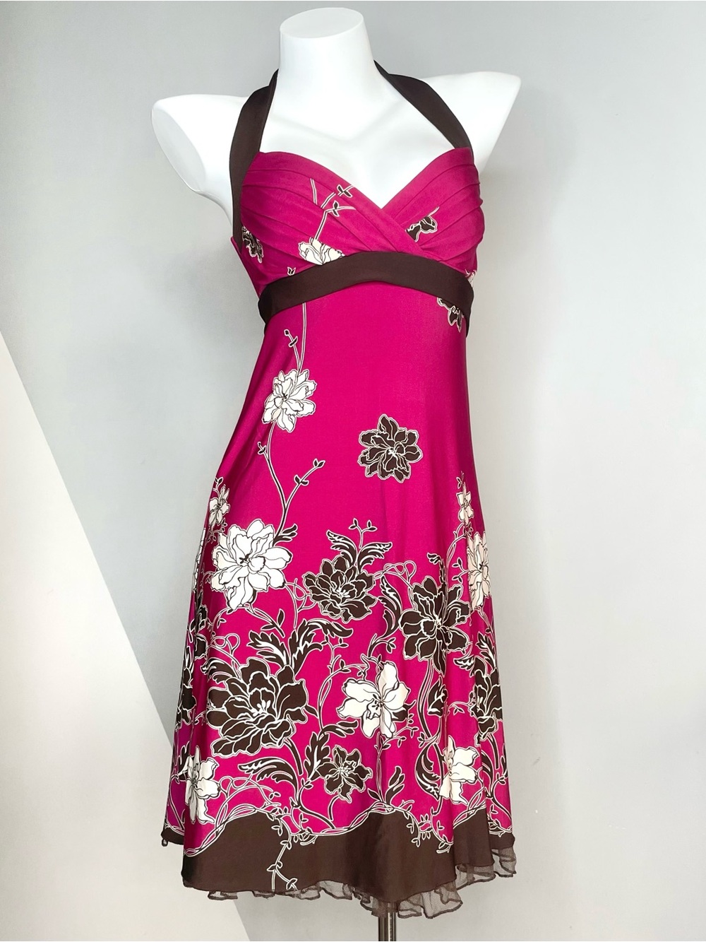 Y2K Vintage Pink Floral Tie Back Halter Dress